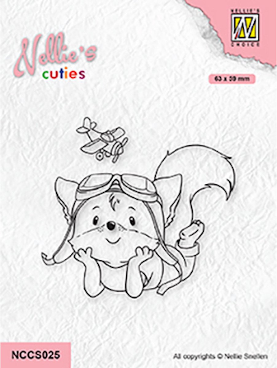 NCCS025 Nellie Snellen Cuties clearstamp Dreaming to be a pilot - stempel vliegtuig piloot jongen - dromend vos